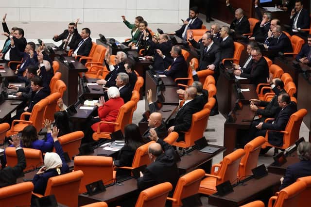 Lawmakers attend a session before voting on a Bill regarding Sweden's accession to Nato, on Tuesday at the Grand National Assembly of Turkey (TBMM) in Ankara. Picture: AFP via Getty Images
