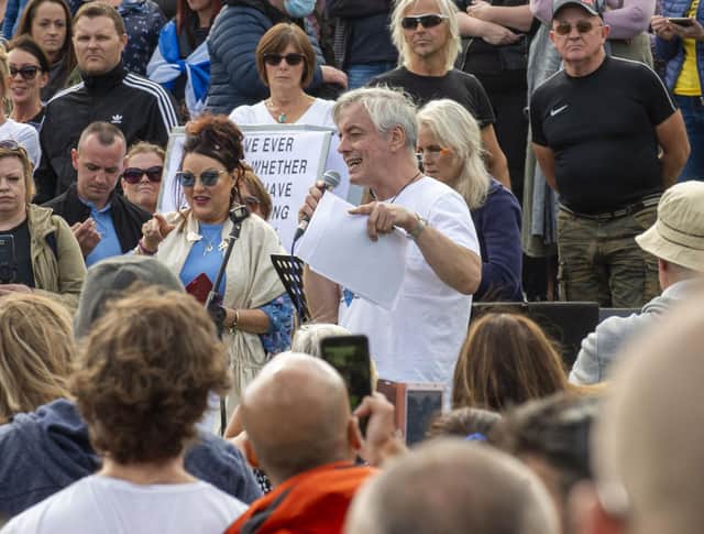Paddy Hogg addresses the Saving Scotland rally outside Holyrood. Picture: Lisa Ferguson