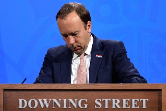 Matt Hancock giving a Covid updated from Downing Street. Picture: Getty Images