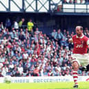 Jorg Albertz gets in front of Arsenal defender Steve Bould to score for Rangers in Richard Gough's testimonial match at Ibrox in 1996. (Photo by SNS Group).