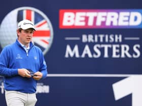 Bob MacIntyre  looks on from the first tee during the third round of the Betfred British Masters hosted by Danny Willett at The Belfry. Picture:  Richard Heathcote/Getty Images.