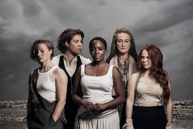 The cast of The Tempest, from left to right: Ninon Noiret, Nicole Cooper, Titana Muthui, Liz Kettle, Ariana Ferris McLean PIC: Joe Connolly/Jamhot