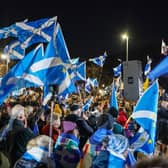 Scottish Independence supporters are seen at a demo outside Holyrood, the Scottish Parliament, on November 23, 2022 in Edinburgh, Scotland. Earlier today, the UK Supreme Court judges unanimously rejected the Scottish government's argument that it can hold a second independence referendum. (Photo by Peter Summers/Getty Images)