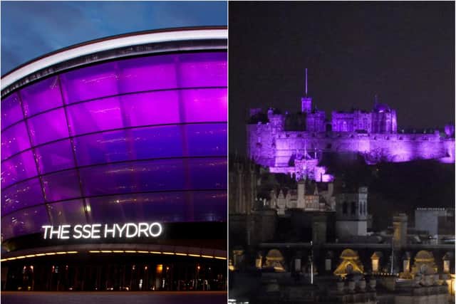 Glasgow's SSE Hydro and Edinburgh Castle will turn purple on Wednesday.