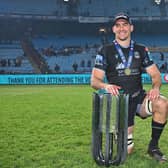 Glasgow Warriors' Henco Venter poses with the URC trophy after the victory over the Vodacom Bulls in the final at Loftus Versfeld on June 22. (Photo by Anton Geyser/SNS Group)