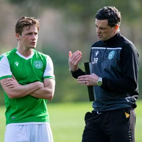 Jack Ross explains to Scott Allan that if he wants to be leading man in the Hibs blockbuster then he's going to have to tackle back