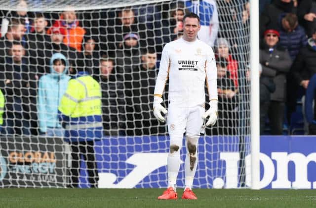 Rangers goalkeeper Allan McGregor cuts a dejected figure during the 3-3 draw against Ross County in Dingwall. (Photo by Craig Williamson / SNS Group)