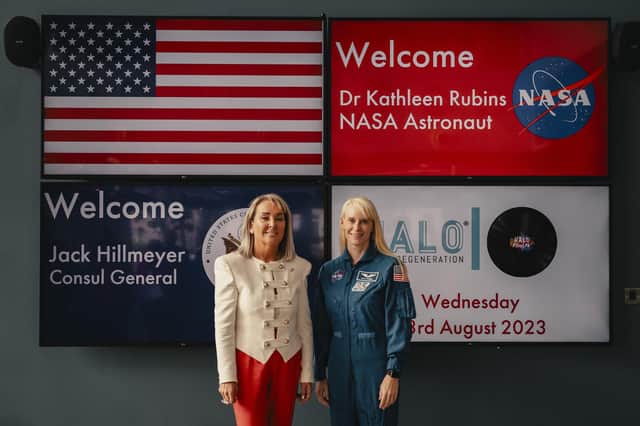 Marie Macklin CBE of Halo, left, with astronaut Dr Kathleen Rubins. Picture: Jamie Simpson