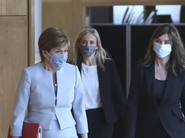 First Minister Nicola Sturgeon (left), Dorothy Bain QC lord advocate (right) and Ruth Charteris QC Solicitor General for Scotland, at appointment of law officers at the Scottish Parliament in Holyrood, Edinburgh.