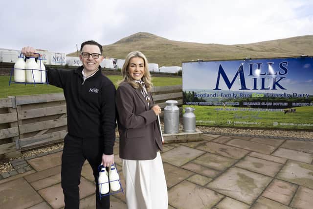 Adam Mills, managing director, and director Abbey Mills at the firm's base at Mills Milk Family Farm, Dalry, Ayrshire. Picture by Martin Shields