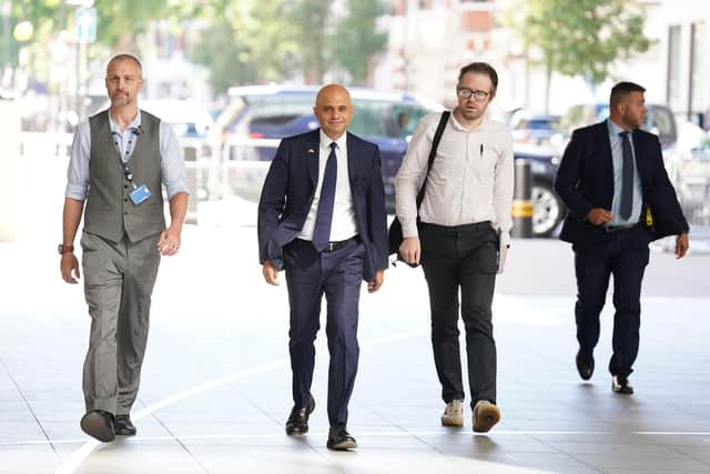 Former health secretary Sajid Javid arrives at BBC Broadcasting House in London, to appear on the BBC One current affairs programme, Sunday Morning. Picture date: Sunday July 10, 2022.