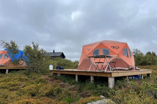 Glamping at Rösjöstugorna's overnight cabins and campsite, along a trail in the forests of Fulufjället. Pic: PA Photo/Sarah Marshall.