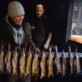Monica with Gary Morrison-Lundie, smoker, at Alex Spink & Sons, Arbroath