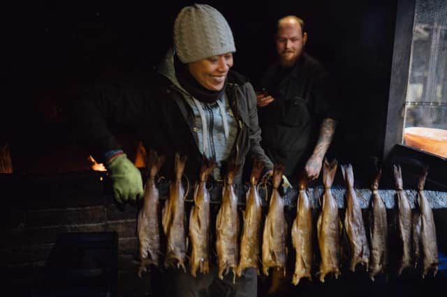 Monica with Gary Morrison-Lundie, smoker, at Alex Spink & Sons, Arbroath