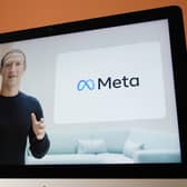 Seen on the screen of a device in Sausalito, Calif., Facebook CEO Mark Zuckerberg announces their new name, Meta, during a virtual event on Thursday, Oct. 28, 2021. Zuckerberg talked up his latest passion -- creating a virtual reality "metaverse" for business, entertainment and meaningful social interactions. (AP Photo/Eric Risberg)