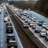 Traffic banked up on the M9 between junction four and five. Picture: Michael Gillen