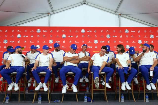 Captain Padraig Harrington and members of Team Europe speak at a press conference following their loss to the US the 43rd Ryder Cup at Whistling Straits. PIcture: Andrew Redington/Getty Images.