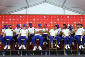 Captain Padraig Harrington and members of Team Europe speak at a press conference following their loss to the US the 43rd Ryder Cup at Whistling Straits. PIcture: Andrew Redington/Getty Images.