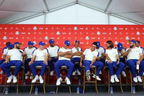 Captain Padraig Harrington and members of Team Europe speak at a press conference following their loss to the US the 43rd Ryder Cup at Whistling Straits. PIcture: Andrew Redington/Getty Images.