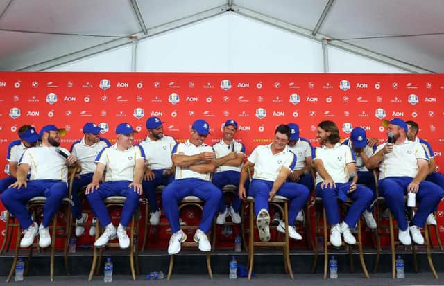 Captain Padraig Harrington and members of Team Europe speak at a press conference following their loss to the US the 43rd Ryder Cup at Whistling Straits. PIcture: Andrew Redington/Getty Images.
