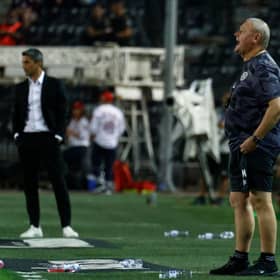 Frankie McAvoy gives instructions during Hearts' 4-0 defeat by PAOK in Thessaloniki.