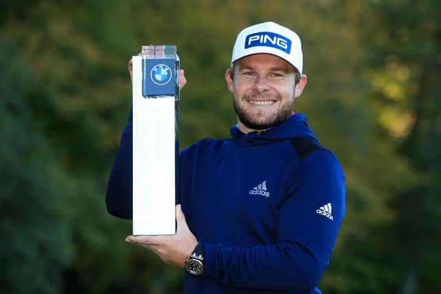 Tyrrell Hatton poses with the trophy after his four-shot win in the BMW PGA Championship at Wentworth. Picture: Andrew Redington/Getty Images