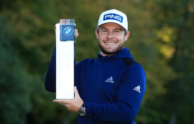 Tyrrell Hatton poses with the trophy after his four-shot win in the BMW PGA Championship at Wentworth. Picture: Andrew Redington/Getty Images