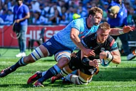 Matt Fagerson scores the opening try for Glasgow Warriors against the Vodacom Bulls in the BKT United Rugby Championship at Loftus Versfeld.  (Photo: Steve Haag Sports/INPHO/Shutterstock)