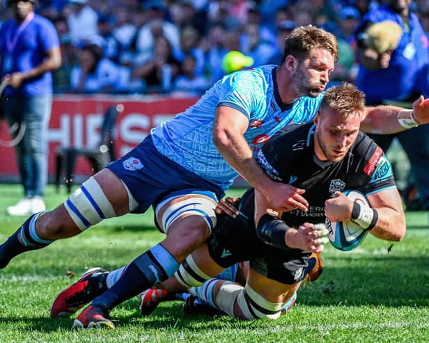 Matt Fagerson scores the opening try for Glasgow Warriors against the Vodacom Bulls in the BKT United Rugby Championship at Loftus Versfeld.  (Photo: Steve Haag Sports/INPHO/Shutterstock)
