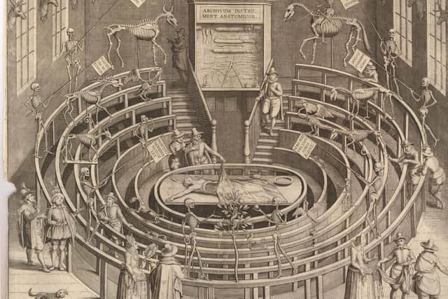 An etching of the anatomy theatre at the University of Leiden from 1610. Image: Royal College of Physicians