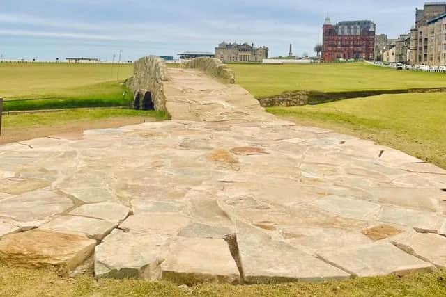 New stonework had been laid on the tee side of the Swilcan Bridge, the area where people stand to take photographs of the iconic hole. Picture: @UKGolfGuy
Oth