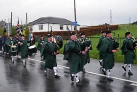 Colinton and Currie Pipe Band leading the Armistice Day parade in Kirknewton in 2010 (Picture courtesy of Piping Press and Alistair Aitken)