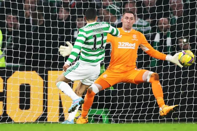 Liel Abada scores to make it 3-0 Celtic over Rangers at Celtic Park. (Photo by Craig Williamson / SNS Group)