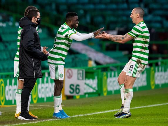 John Kennedy says he won't simply "dismiss" Scott Brown and  seek to get Ismaila Soro "up to speed" despite the fact that the 35-year-old is in the last weeks of his Celtic career and the Ivorian is considered an important player going forward. (Photo by Ross MacDonald / SNS Group)