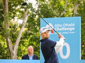 Michael Stewart tees off at the tenth in the first of the Abu Dhabi Challenge at Abu Dhabi Golf Club. Picture: Octavio Passos/Getty Images.