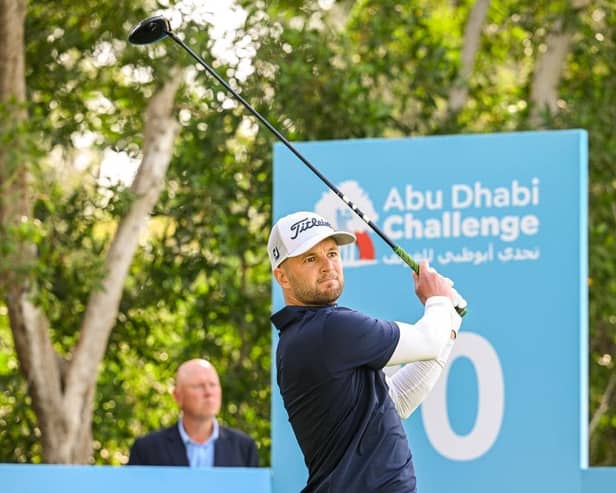 Michael Stewart tees off at the tenth in the first of the Abu Dhabi Challenge at Abu Dhabi Golf Club. Picture: Octavio Passos/Getty Images.