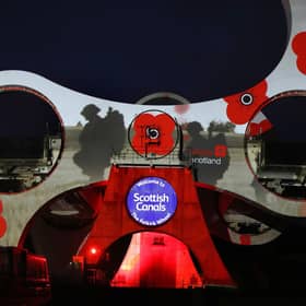 Poppies are projected onto the Falkirk Wheel as Scottish Canals and Poppy Scotland pay tribute on Armistice Day.