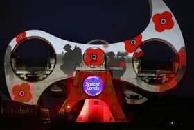 Poppies are projected onto the Falkirk Wheel as Scottish Canals and Poppy Scotland pay tribute on Armistice Day.