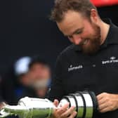 Shane Lowry gazes at the Claret Jug after his win the 148th Open at Royal Portrush in 2019. Picture: Andrew Redington/Getty Images.