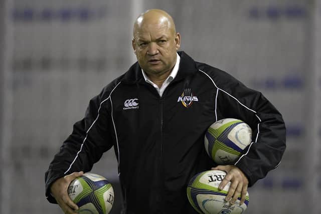 South Africa's Southern Kings head coach Deon Davids gestures during the warm-up before the Super Rugby match against Argentina's Jaguares at Jose Amalfitani stadium in Buenos Aires, Argentina on June 30, 2017. / AFP PHOTO / JUAN MABROMATA        (Photo credit should read JUAN MABROMATA/AFP via Getty Images)