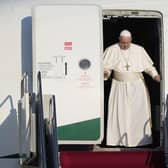 Pope Francis arrives at Budapest international airport on his first foreign trip since undergoing major intestinal surgery in July (Pic: AP Photo/Gregorio Borgia)