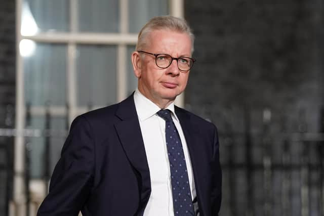 Michael Gove who has been reappointed as Levelling Up, Housing and Communities Secretary in Downing Street, London. The Conservatives owe the public an apology for installing Liz Truss as leader, Mr Gove has said. Issue date: Saturday October 29, 2022.