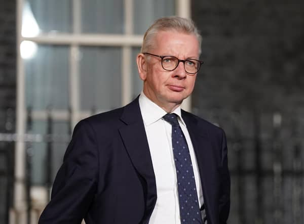Michael Gove who has been reappointed as Levelling Up, Housing and Communities Secretary in Downing Street, London. The Conservatives owe the public an apology for installing Liz Truss as leader, Mr Gove has said. Issue date: Saturday October 29, 2022.