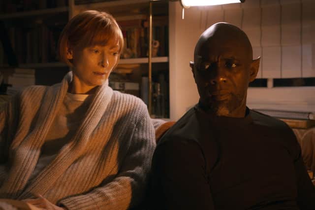 Tilda Swinton as Alithea Binnie and Idris Elba as The Djinn in Thirty Thousand Years of Longing PIC: Courtesy of Metro Goldwyn Mayer Pictures Inc.