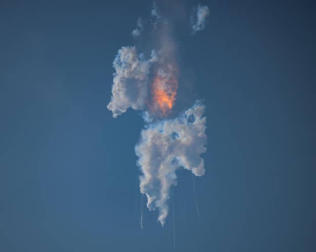 The SpaceX Starship, the biggest rocket ever built, explodes after its launch in Texas (Picture: Patrick T Fallon/AFP via Getty Images)