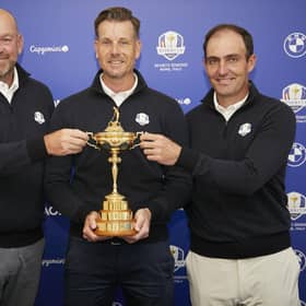 Ryder Cup captain Henrik Stenson flanked by vice-captains Thomas Bjorn and Edoardo Molinari. Picture: Getty Images