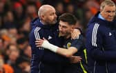 Scotland manager Steve Clarke embraces Billy Gilmour after the midfielder's own fine performance in the 4-0 friendly defeat against the Nertherlands in Amsterdam on Friday night  (Photo by Craig Williamson / SNS Group).