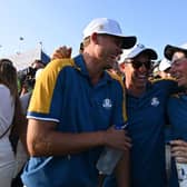 Ludvig Aberg and Viktor Hovland celebrate with Rory McIlroy celebrate after Europe's win in last year's Ryder Cup in Rome. Picture: Alberto Pizzoli/AFP via Getty Images.