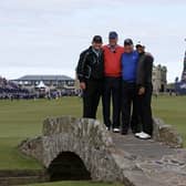 Nick Price, Tom Weiskopf, Mark O'Meara and Tiger Woods pictured during the Champion Golfers' Challenge ahead of the Millenium Open in 2000. Picture: Adrian Dennis/AFP via Getty Images.