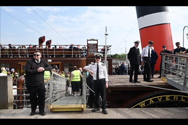 The Waverley set sail from her berth near the Glasgow Science Centre with about 800 excited passengers on a lovely sunny day. Picture: John Devlin